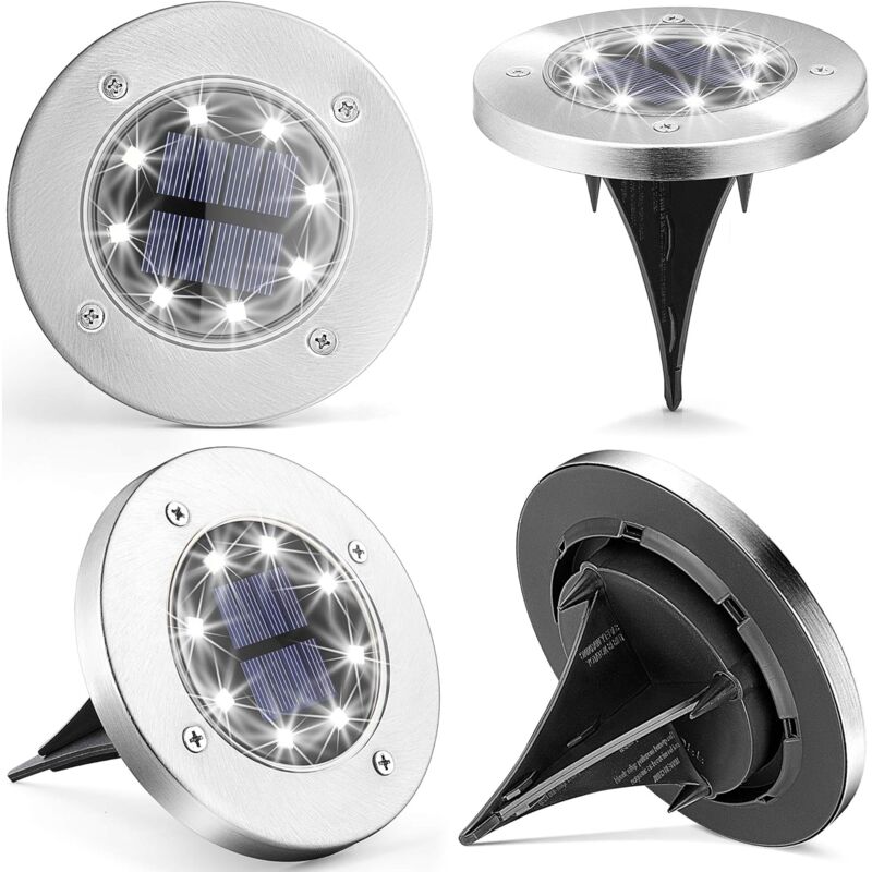 foto del prodotto luci solari da terra confezione da 4 luci impermeabili luci solari a disco per esterni 8 led aggiornati
