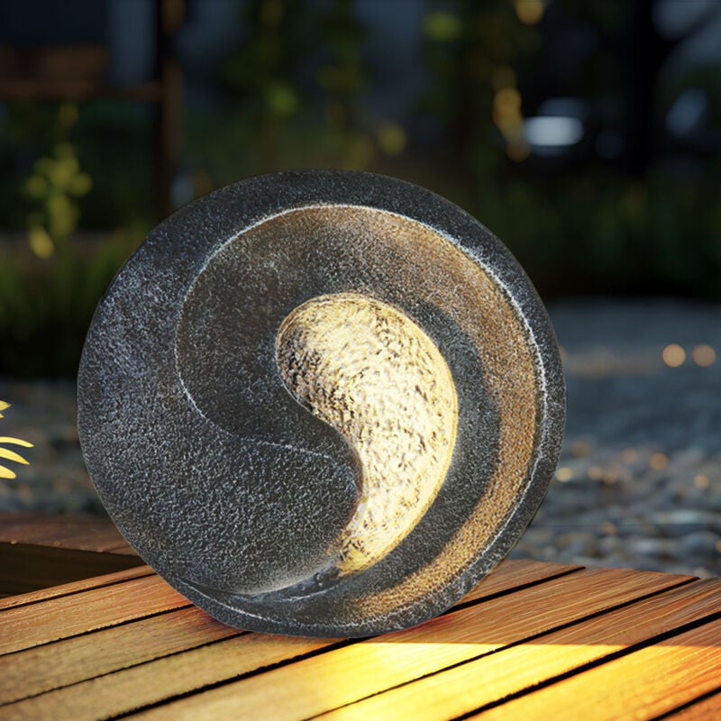 foto del prodotto luci solari effetto pietra per esterni scultura da giardino per esterni lampada solare per esterni resistente alle intemperie, grigio, batteria