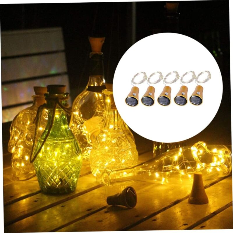foto del prodotto luci solari per bottiglie con tappo di sughero, 5 pezzi da 1 m, 10 led luce calda 