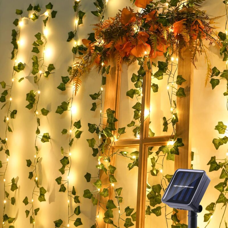 foto del prodotto luci solari per esterni, 10 m, 100 led, luci solari artificiali a forma di edera, 8 modalit , impermeabili, decorazione per giardino, terrazza,
