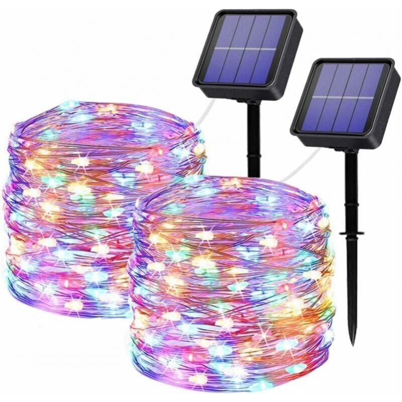 foto del prodotto luci solari per esterni, 2 pezzi 2 22 m 200 luci solari a led 8 modalit di illuminazione con filo di rame impermeabile per giardino, matrimonio,