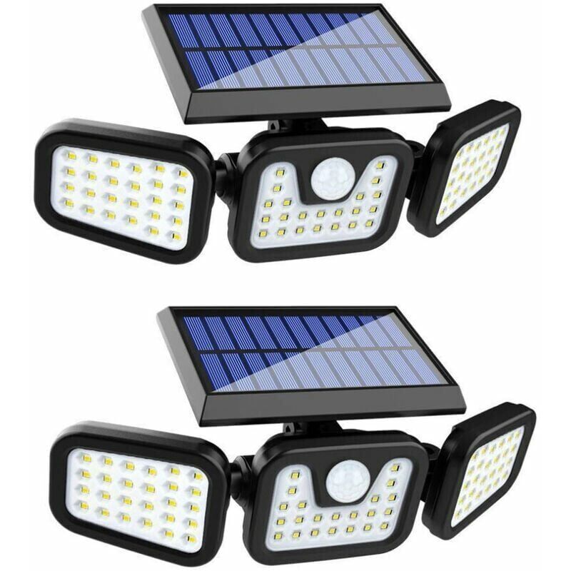 foto del prodotto luci solari per esterni, 2 pezzi 74 led, ip65 impermeabile, illuminazione grandangolare a 360 , luce solare con sensore di movimento, per giardino,