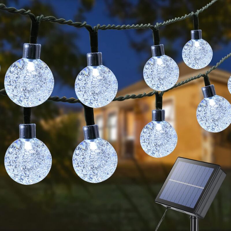 foto del prodotto luci solari per esterni, 22 m, 100 led, luci a sfera di cristallo, 8 modalit , impermeabili, per giardino, patio, balcone, festa, matrimonio,