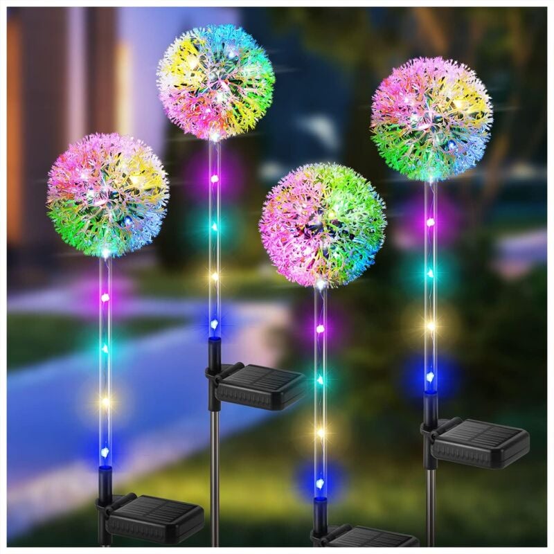 foto del prodotto luci solari per esterni, 4 confezioni di luci solari a forma di dente di leone con led che cambiano colore, luci solari da giardino impermeabili per