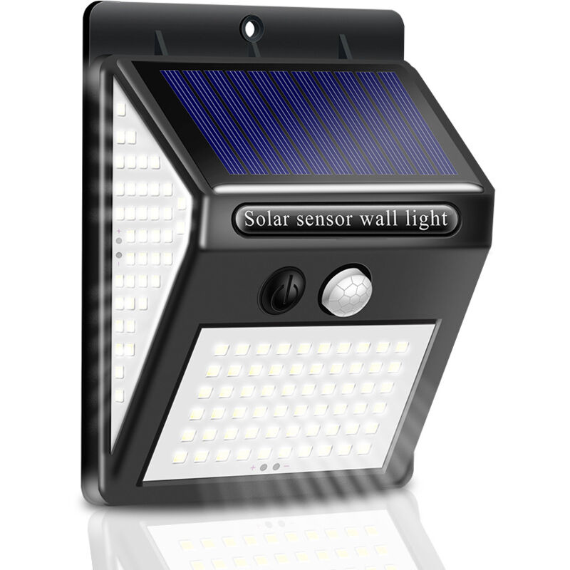 foto del prodotto luci solari per esterni, 50 led luce solare ip65 impermeabile led per esterni con sensore di movimento, luce da parete di sicurezza wireless per