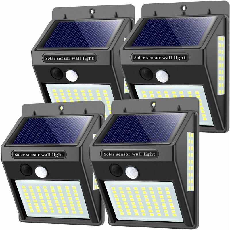foto del prodotto luci solari per esterni con sensore di movimento luce solare da parete a 100 led di alta qualit 1000 lumen, batteria da 2200 mah, impermeabile,