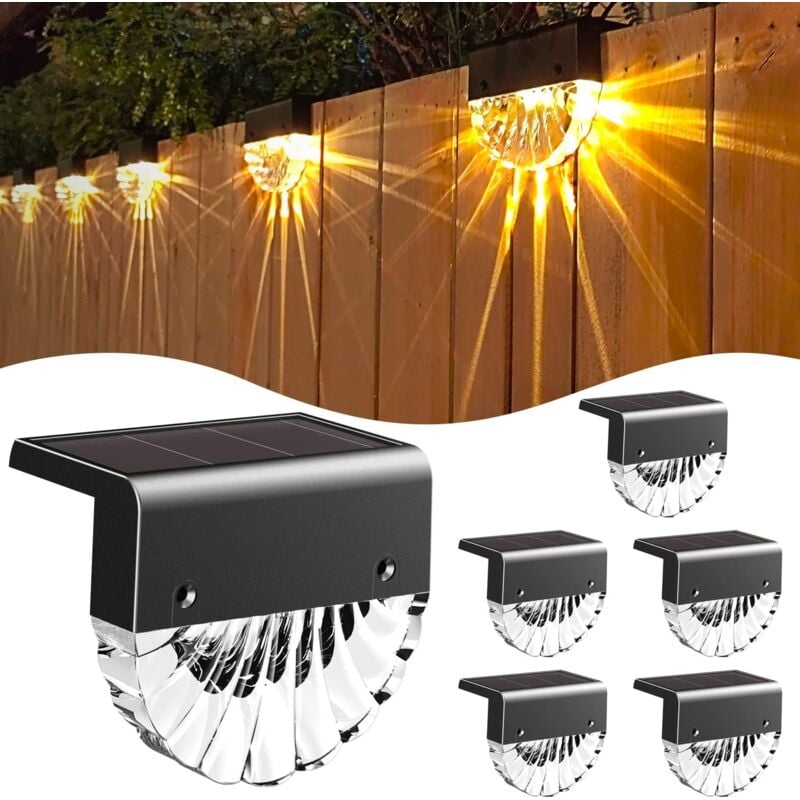 foto del prodotto luci solari per esterni, illuminazione da parete a led per esterni, 6 luci bianche calde e rgb, luci solari per recinzione, patio, giardino, gradini