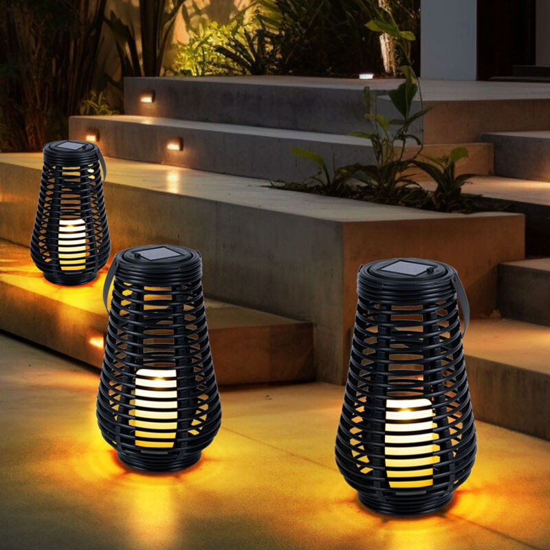 foto del prodotto luci solari per esterni lampada da tavolo solare a led lampada a sospensione da giardino lanterna a led effetto fiamma, con effetto luce danzante, 1x