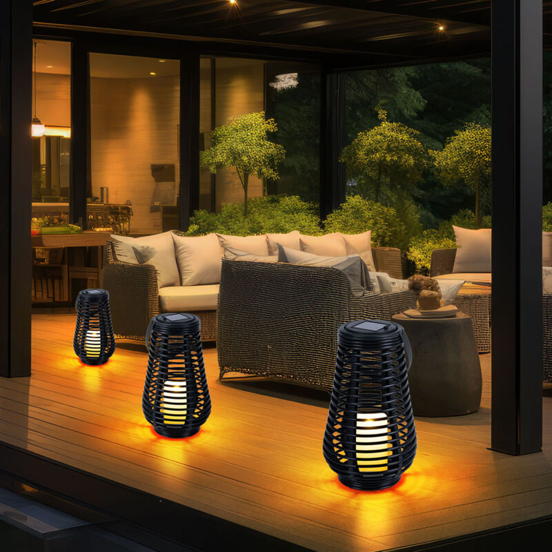 foto del prodotto luci solari per esterni lampada da tavolo solare a led lampada a sospensione da giardino lanterna a led effetto fiamma, con effetto luce danzante, 1x