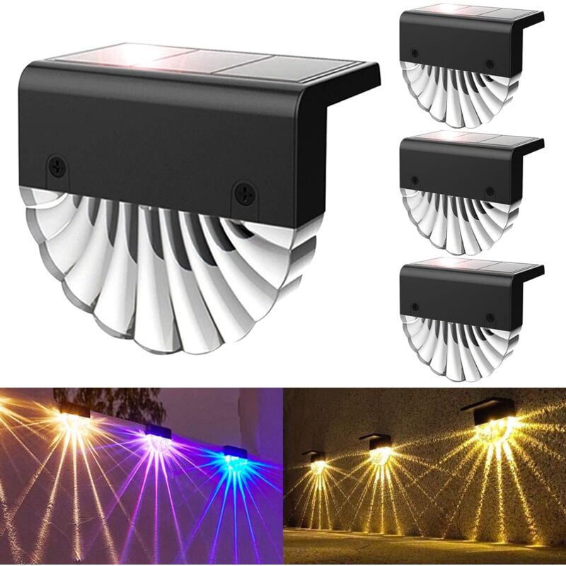 foto del prodotto luci solari per esterni, led ip65, 7 modalit di illuminazione, bianco caldo colore, per giardino, recinzione, cortile, garage confezione da 4 