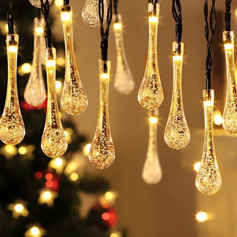 foto del prodotto luci solari per esterni, luci di natale bianco caldo, 30 led, 6,5 m, a forma di goccia d acqua, impermeabili, per casa, camera da letto, giardino,