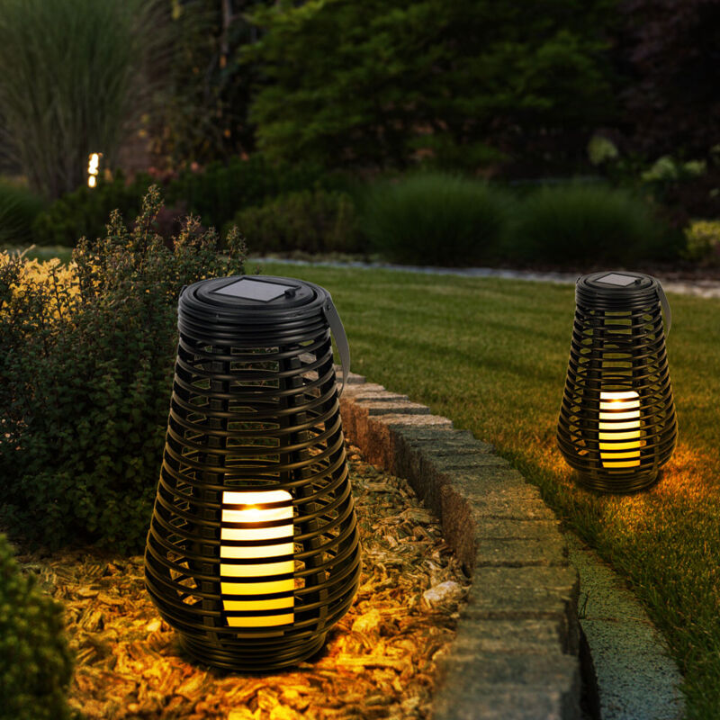 foto del prodotto luci solari per esterno, lampada da tavolo solare a led, lampada a sospensione, giardino, lanterna a led, effetto fiamma, con effetto luce danzante,