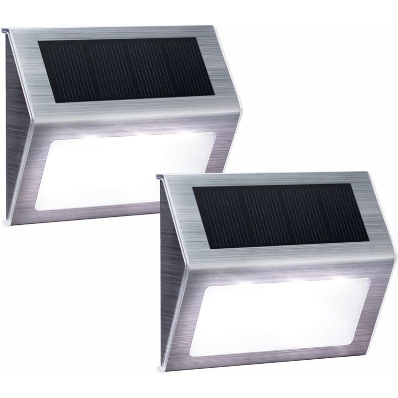 foto del prodotto luci solari per gradini, recinzioni, sentieri, lampada a led, impermeabili per esterni, luce bianca, confezione da 6
