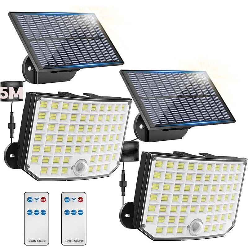 foto del prodotto luci solari per uso esterno, 256 led, 3 modalità, cavo da 5 m, lampada solare per uso esterno, impermeabile, sensore di movimento, illuminazione