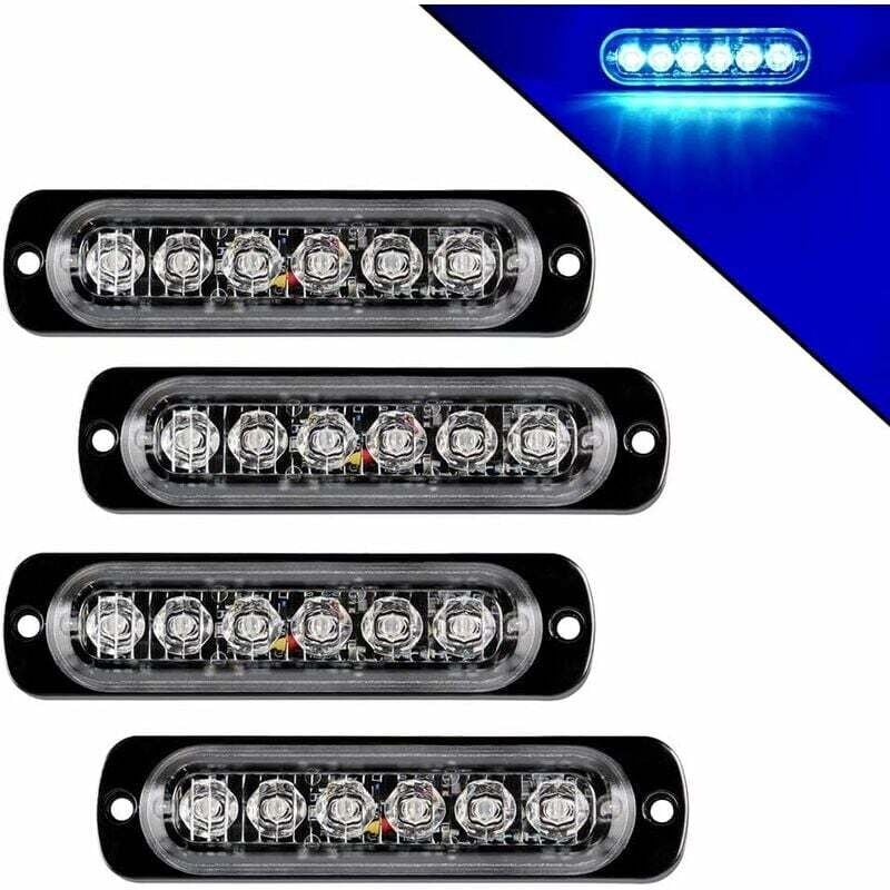 foto del prodotto luci stroboscopiche di emergenza a 6 led ultrasottili, luci lampeggianti di avvertimento blu, universali per auto, veicoli, camion, 12 24 v