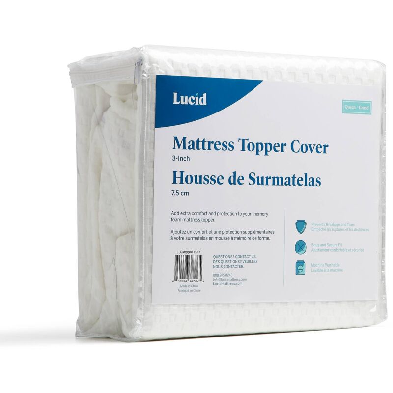 foto del prodotto lucid fodera per topper, morbido e traspirante, antiscivolo, lavabile in lavatrice, topper non incluso, 90 x 190 cm, 10 cm