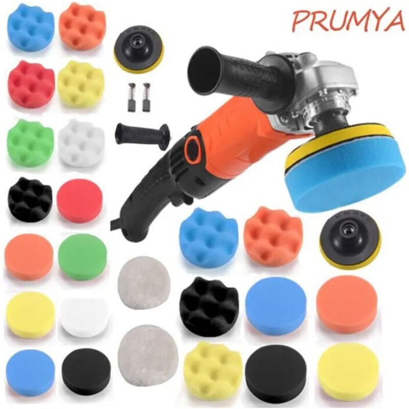 foto del prodotto lucidatrice rotativa per auto disco lucidante 1200 w 100 mm e 125 mm da 600 a 8800 giri min 6 velocit con 29 accessori