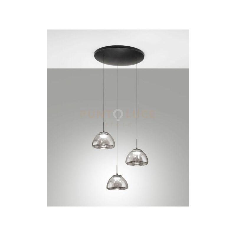 foto del prodotto lucille sospensione fume 3 luci in vetro attacco tondo a led cct 2700k 3000k 4000k 21w 2250 lm dimmerabile