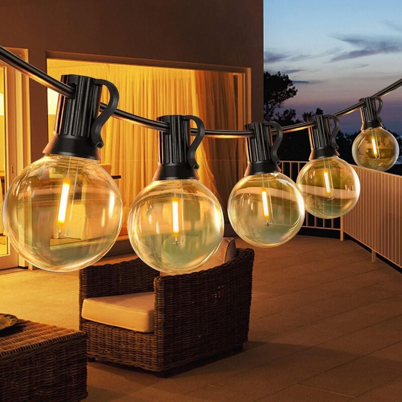 foto del prodotto lucine da esterno da 15 m, lucine da esterno a led con 25 lampadine in plastica g40 da esterno, ghirlanda di fate impermeabile ip45 per bistrot da