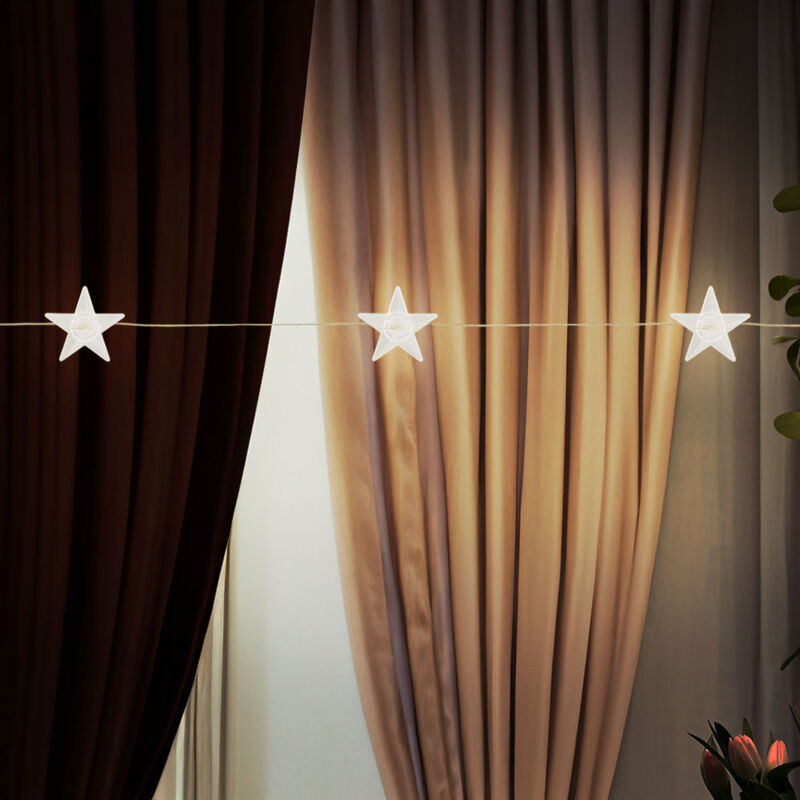 foto del prodotto lucine decorazione natalizia catena luminosa decorativa con design a stella, 20x led in metallo argento, 0,6 w bianco caldo, l 220 cm