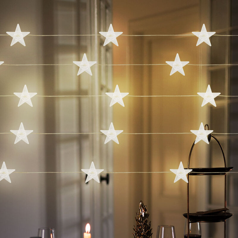 foto del prodotto lucine decorazione natalizia catena luminosa decorativa con design a stella, 20x led in metallo argento, 0,6 w bianco caldo, l 220 cm, set da 5