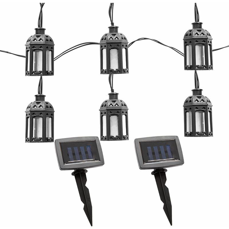 foto del prodotto lucine luci solari da esterno lampada solare a led lampada da giardino decorativa a forma di lanterna, plastica nera, 20x led bianco caldo, l 200 cm