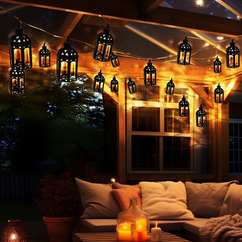 foto del prodotto lucine solari luci solari per esterni lampada solare a led lampada da giardino decorativa a forma di lanterna, plastica nera, 30x led bianco caldo, l