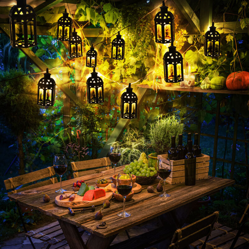 foto del prodotto lucine solari luci solari per esterni lampada solare a led lampada da giardino decorativa a forma di lanterna, plastica nera, 30x led bianco caldo, l