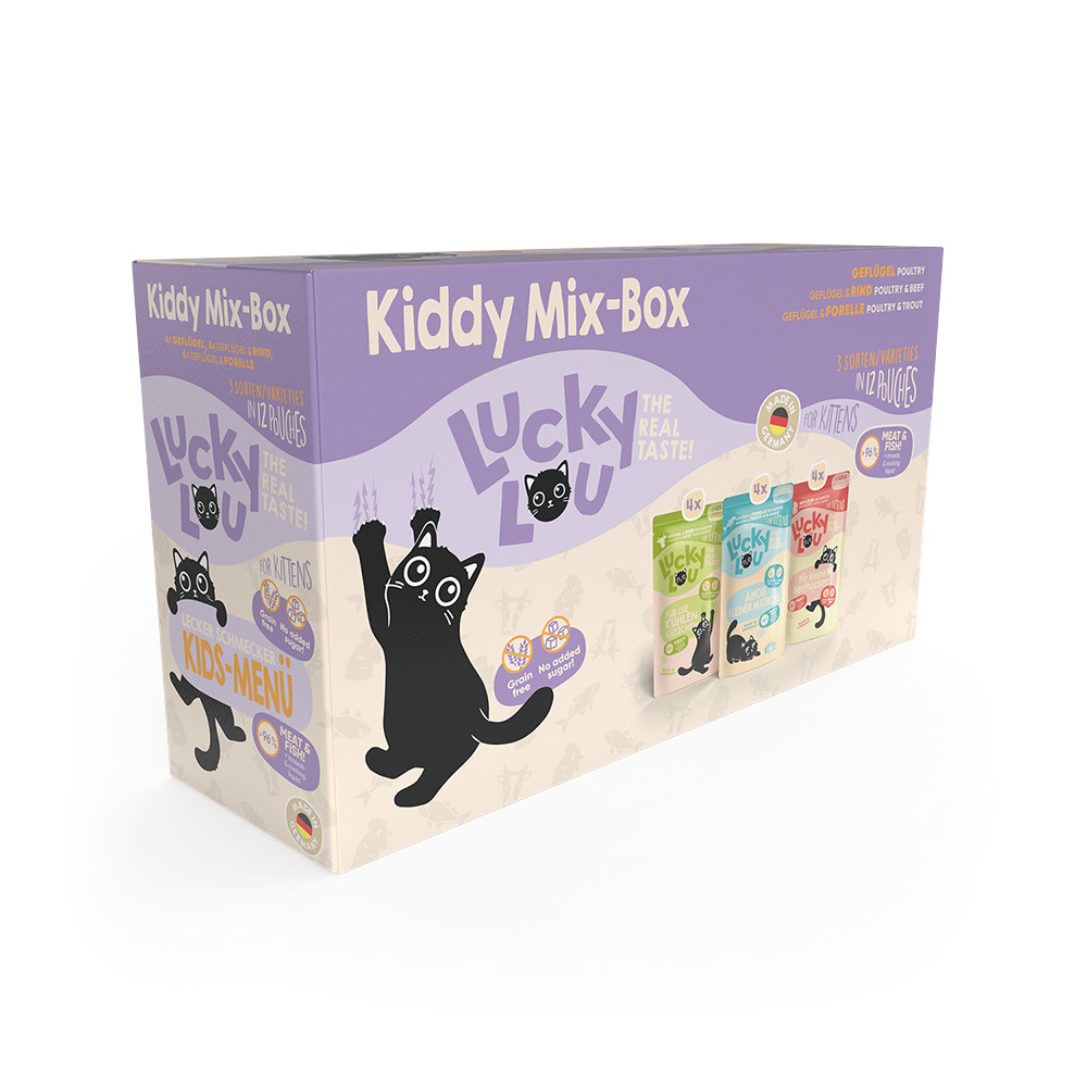 foto del prodotto lucky lou kitten pacco misto 12 x 125 g umido gatto mix 4x pollame, 4x pollame e manzo, 4x pollame e trota