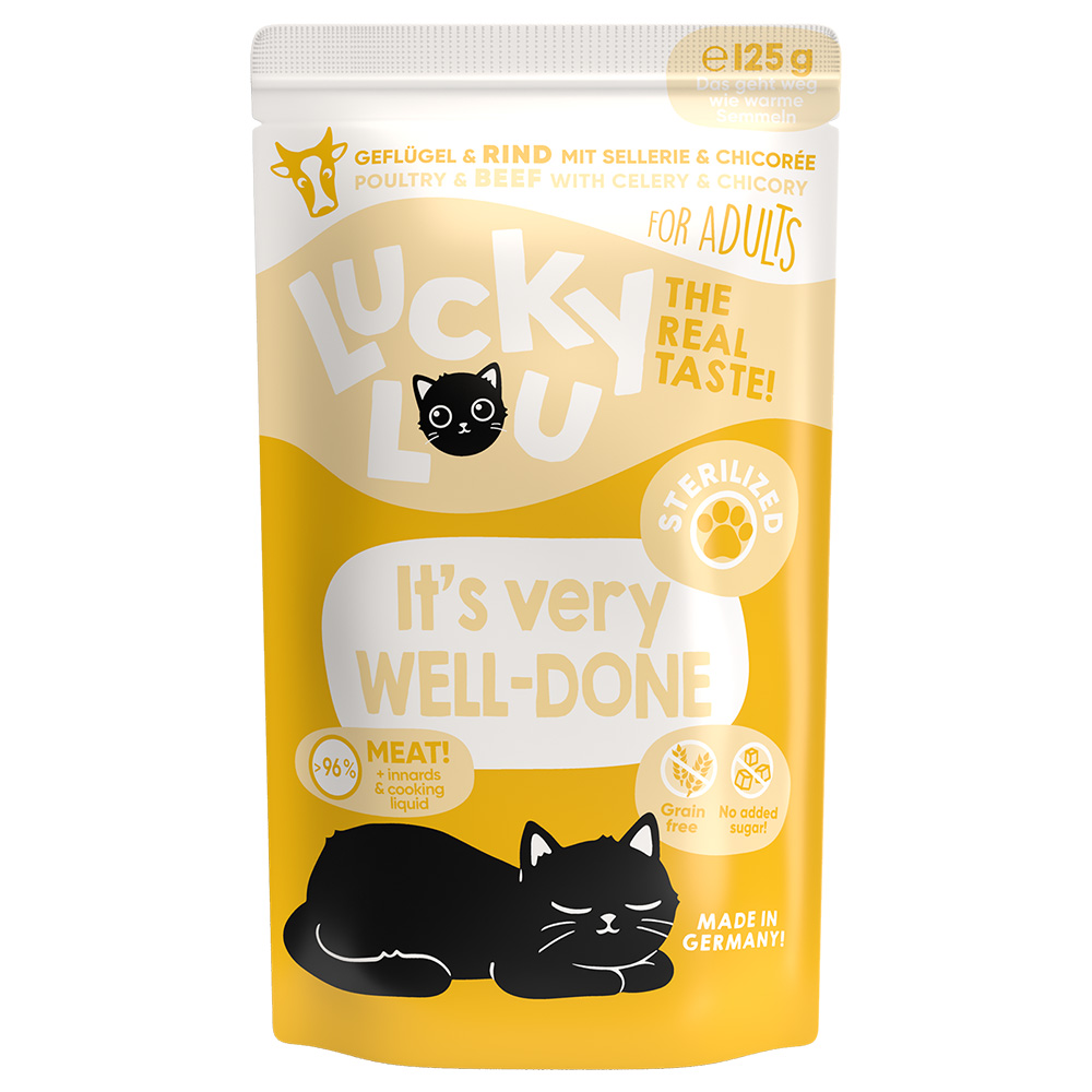 foto del prodotto lucky lou sterilised buste 16 x 125 g umido gatto pollame e manzo