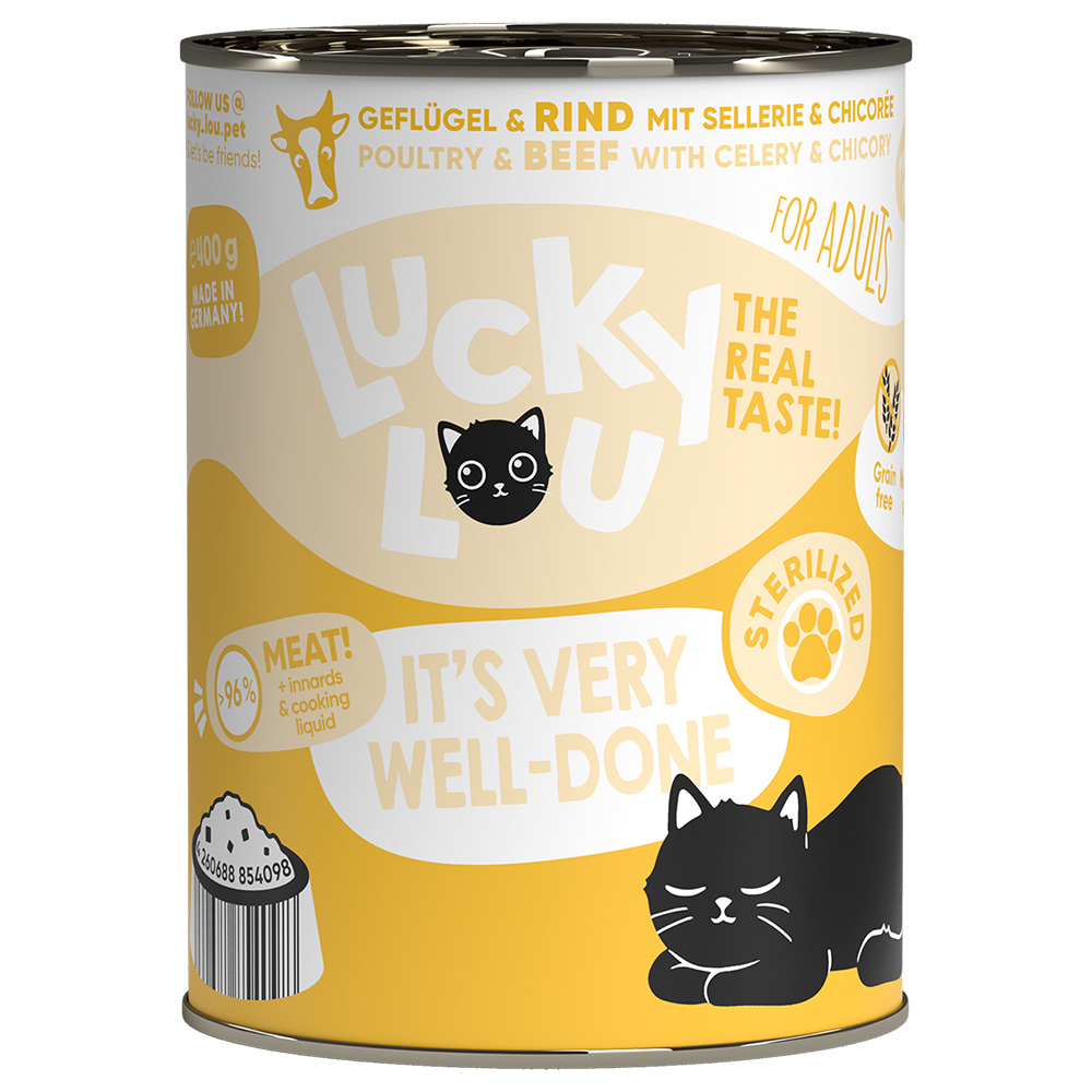 foto del prodotto lucky lou sterilized 6 x 400 g umido gatto pollame e manzo