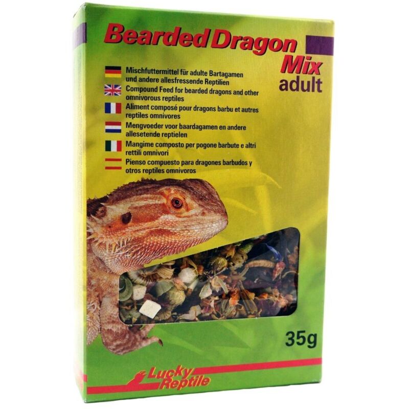 foto del prodotto lucky reptile bearded dragon mix adult mangime base per draghi barbuti adulti formato 35 gr