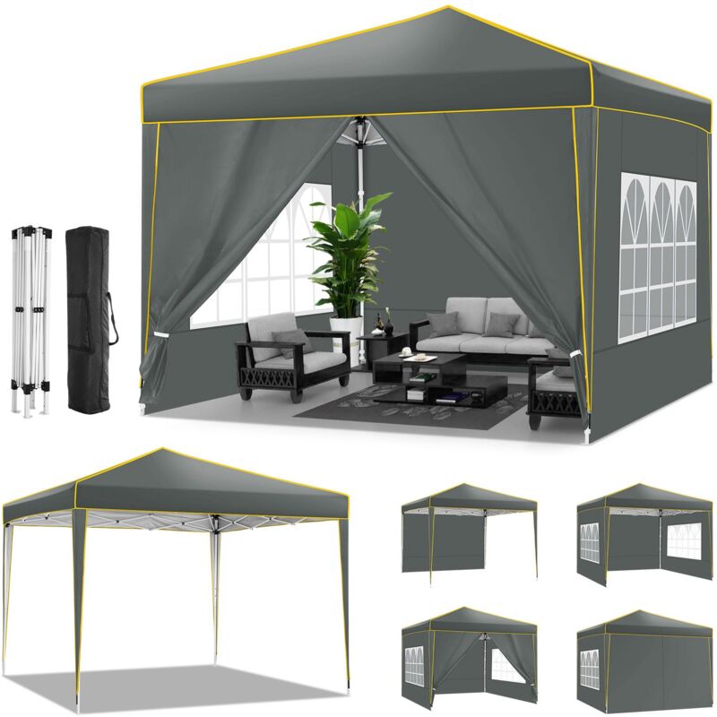 foto del prodotto luckzon gazebo pieghevole da giardino 3x3m . gazebo impermeabile pop up con 4 pannelli laterali. tendone da esterno. altezza regolabile. protezione