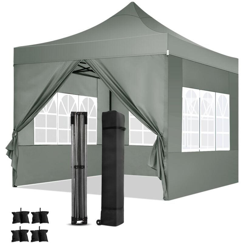 foto del prodotto luckzon gazebo pieghevole da giardino. guglia gazebo impermeabile pop up da 3x3m con pannelli laterali. tendone da esterno. altezza regolabile.