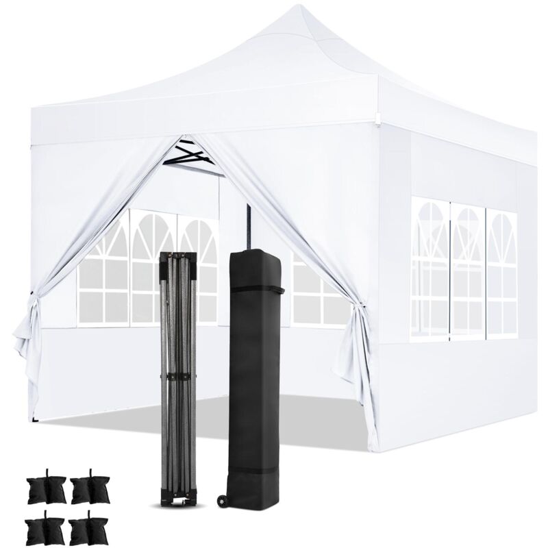foto del prodotto luckzon gazebo pieghevole da giardino. guglia gazebo impermeabile pop up da 3x3m con pannelli laterali. tendone da esterno. altezza regolabile.