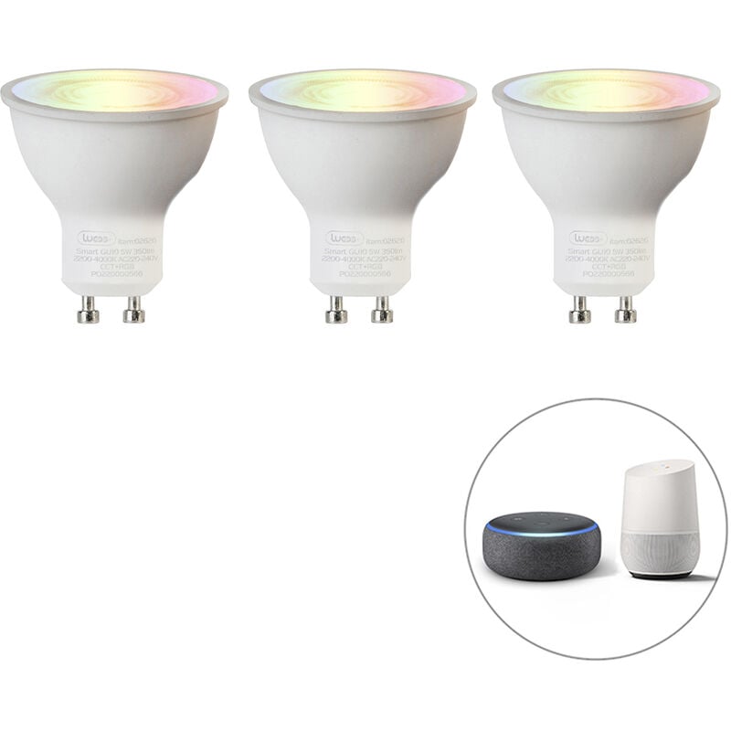 foto del prodotto luedd set di 3 lampadine intelligenti a led gu10 rgbw 5w 350lm 2200 4000k