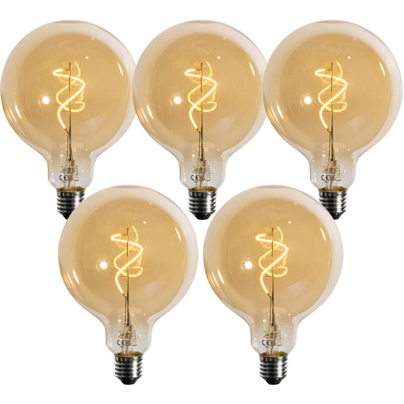 foto del prodotto luedd set di 5 lampadine led e27 dimmerabili a filamento a spirale oro g125 4w 270 lm 2200k