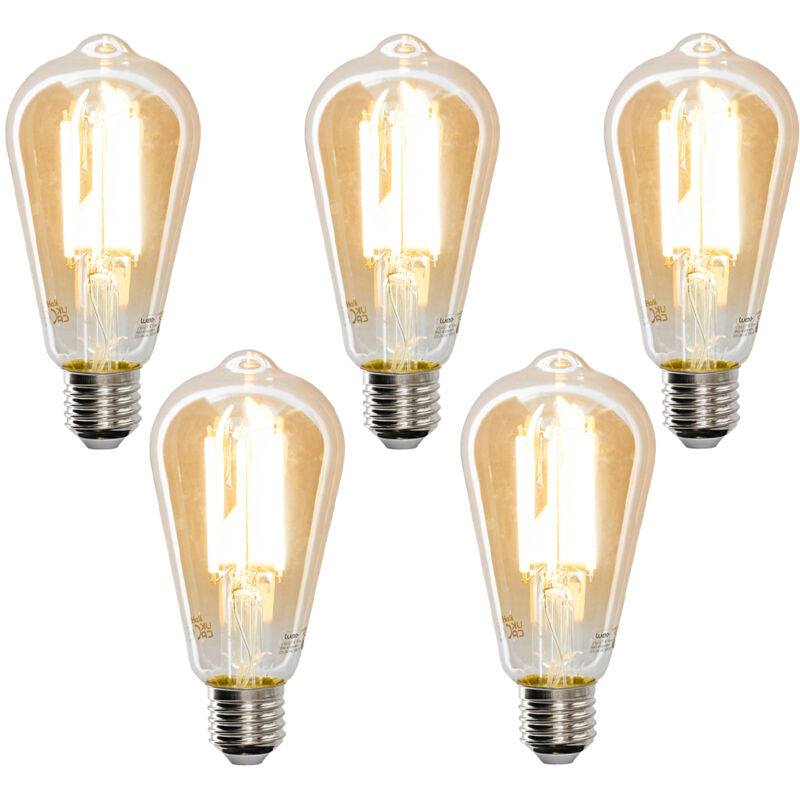 foto del prodotto luedd set di 5 smart e27 dimmerabile in kelvin lampada led st64 goldline 7w 700 lm 1800 4000k