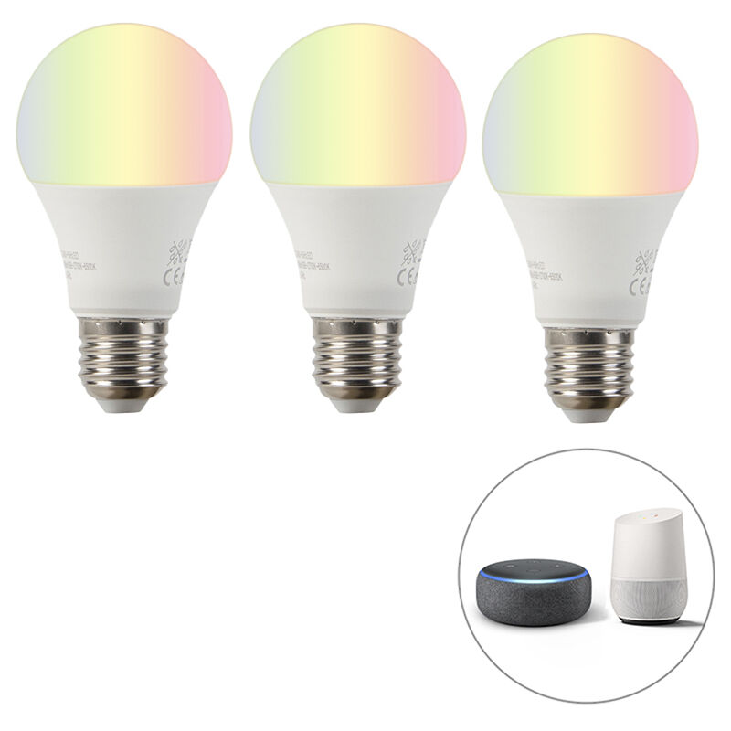 foto del prodotto luedd set intelligente di 3 lampadine led rgbw e27 a60 9w 800lm 2200 4000k