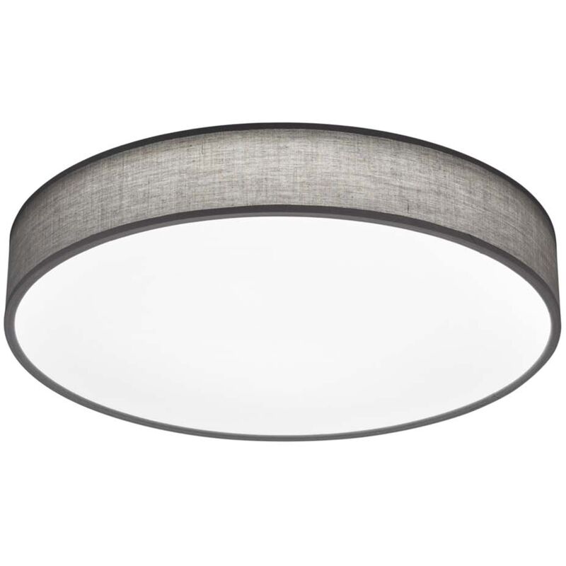foto del prodotto lugano plafoniera led diffusore paralume stoffa grigio e schermo bianco con telecomando regolazione luce calda e fredda e intensita d.60cm