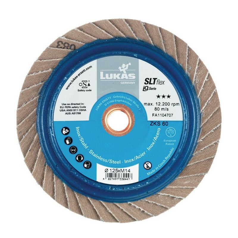 foto del prodotto lukas disco lamellare slt flex d. 125 mm grana 40 piatto inox. acciaio corindone zi per 10 