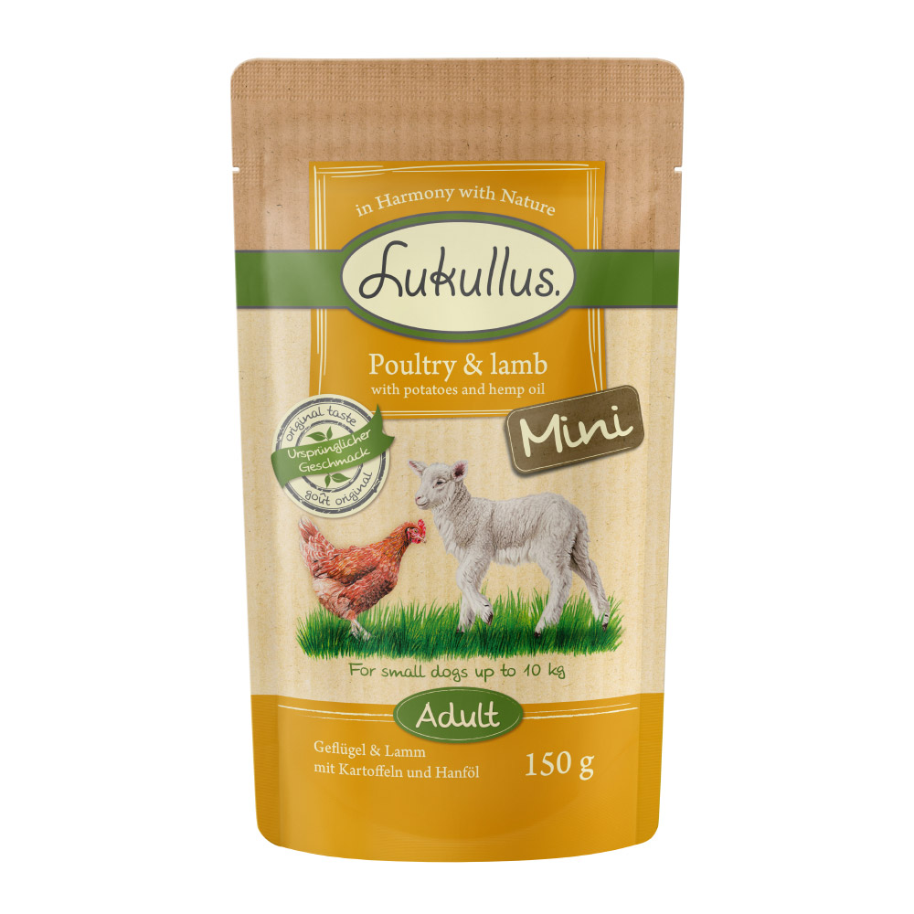 foto del prodotto lukullus adult mini senza cereali 6 x 150 g pollame agnello