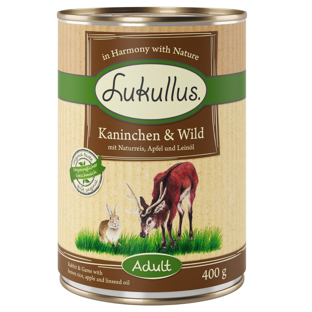 foto del prodotto lukullus alimentazione naturale adult senza cereali 6 x 400 g umido cane coniglio selvaggina