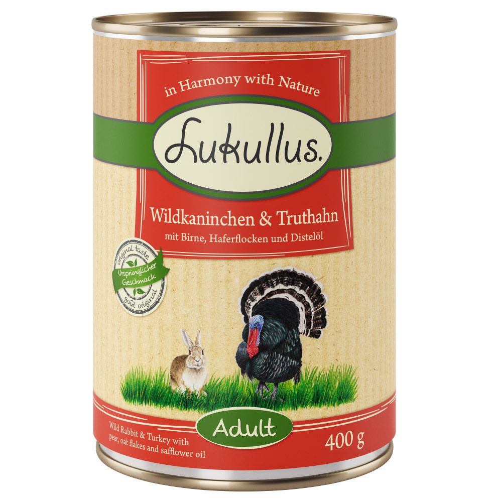 foto del prodotto lukullus alimentazione naturale adult senza cereali 6 x 400 g umido cane lepre tacchino