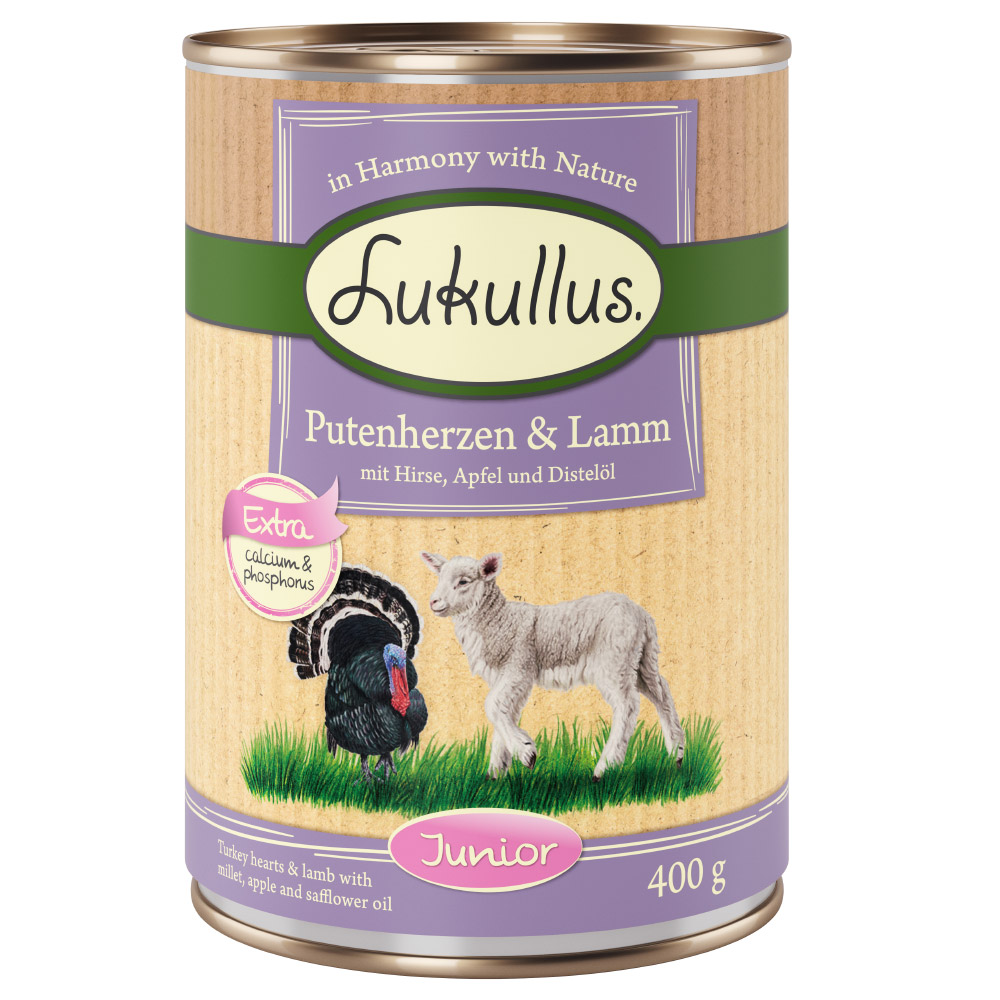 foto del prodotto lukullus junior 6 x 400 g umido cane cuori di tacchino agnello