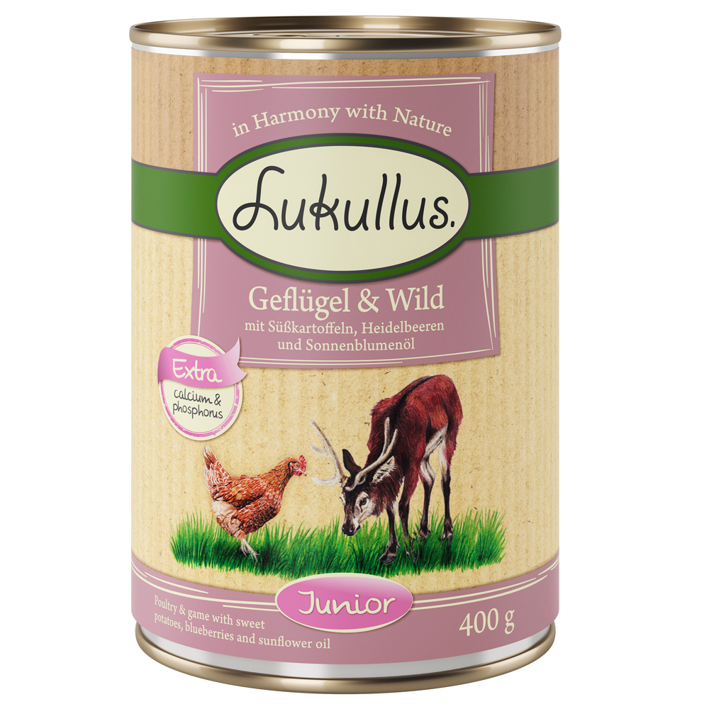 foto del prodotto lukullus junior 6 x 400 g umido cane pollame selvaggina senza cereali 