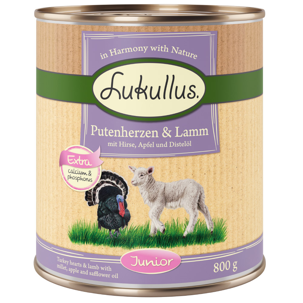 foto del prodotto lukullus junior 6 x 800 g cuori di tacchino agnello