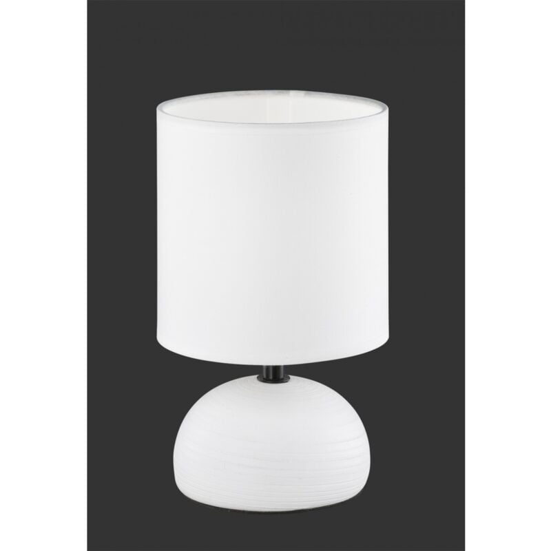foto del prodotto lumetto bianco base ceramica paralume tessuto trio lighting