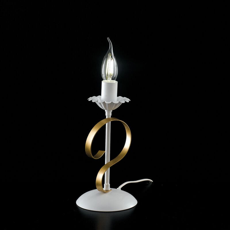 foto del prodotto lumetto classico 1 luce ferro battuto bianco e oro serie bandolo