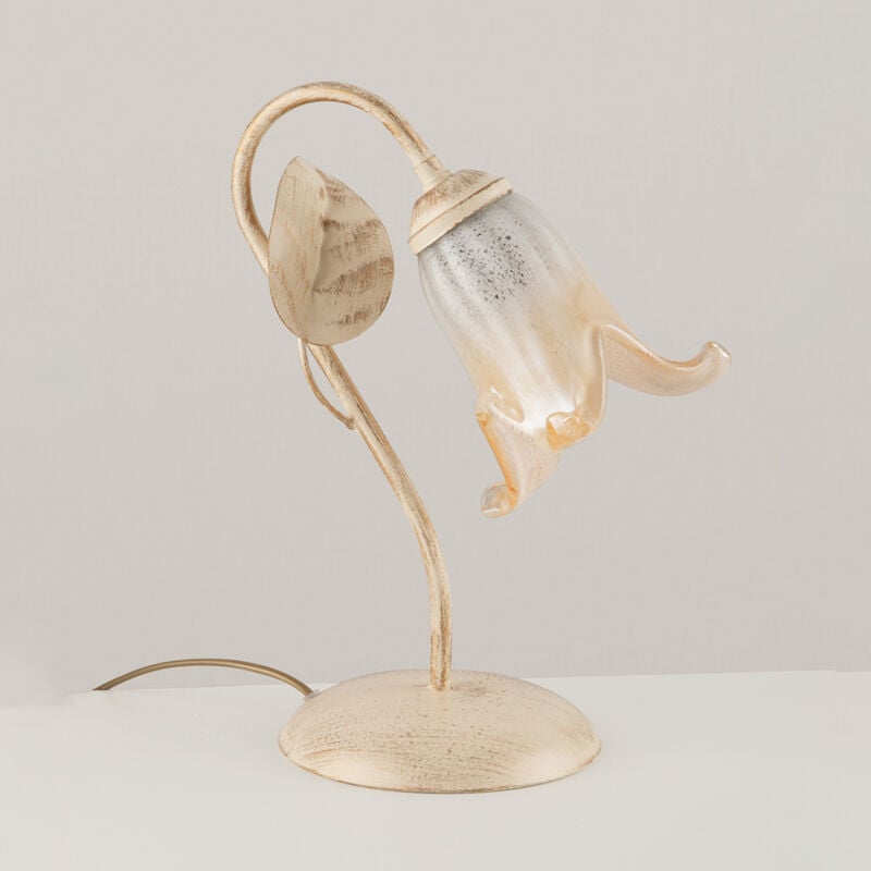 foto del prodotto lumetto classico 1luce foglie in ferro battuto vetro avorio e oro serie limone